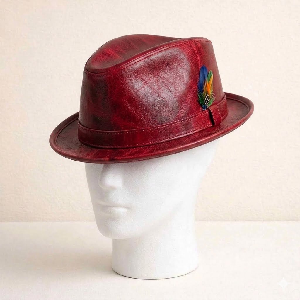 Burgundy Leather Fedora