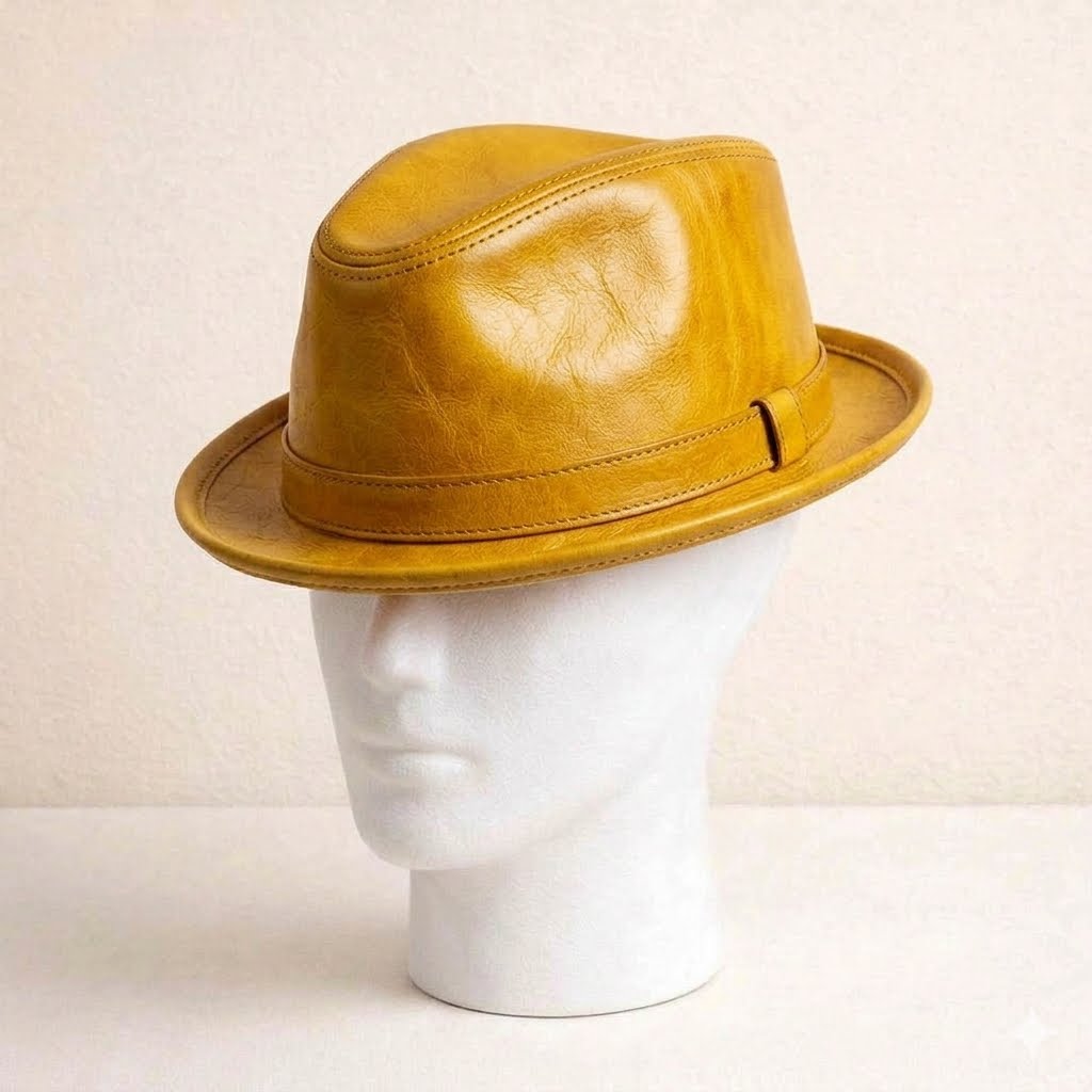 Golden-Mustard Leather Fedora